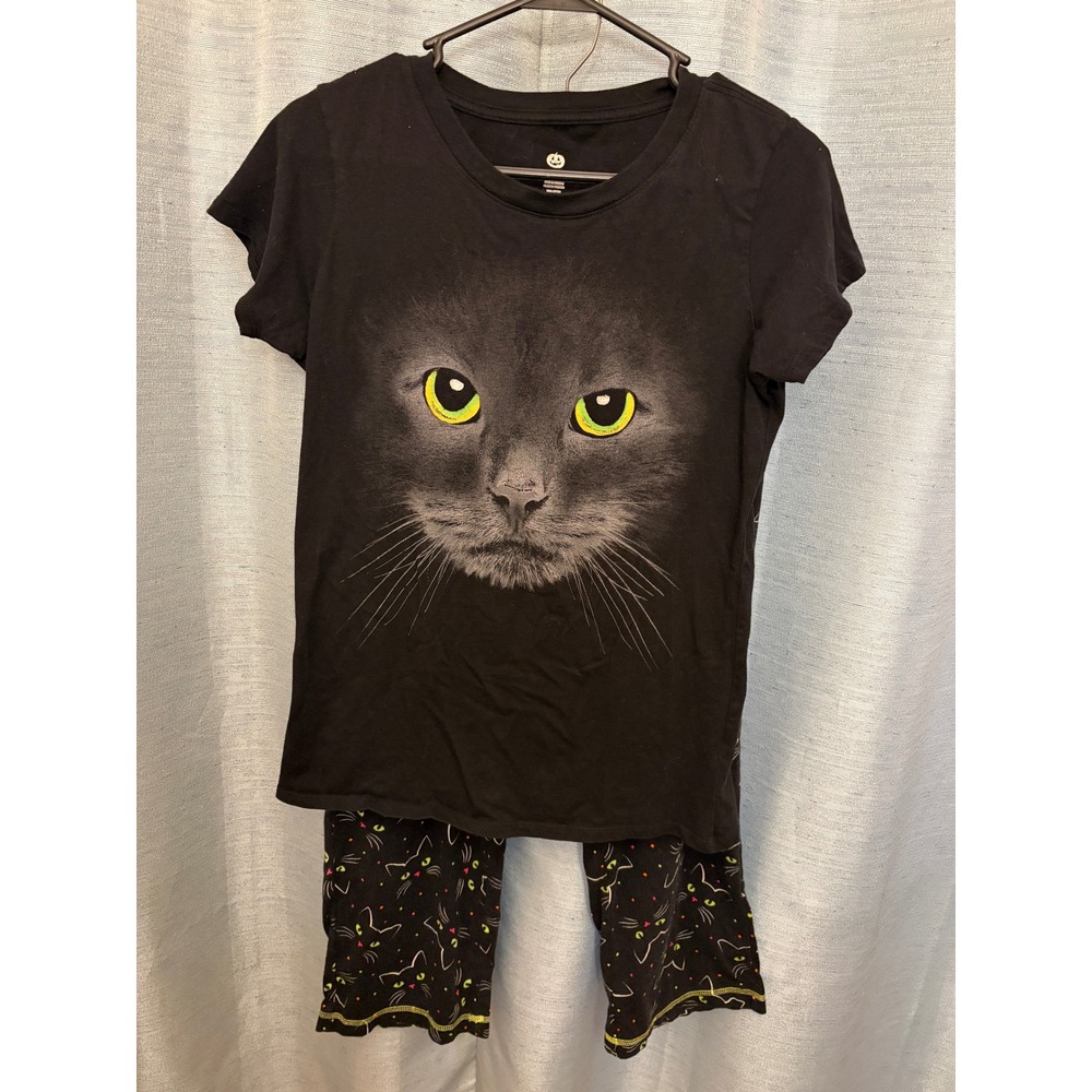 Black Cat Halloween Pajama Set Women Medium 8-10 Way To Celebrate